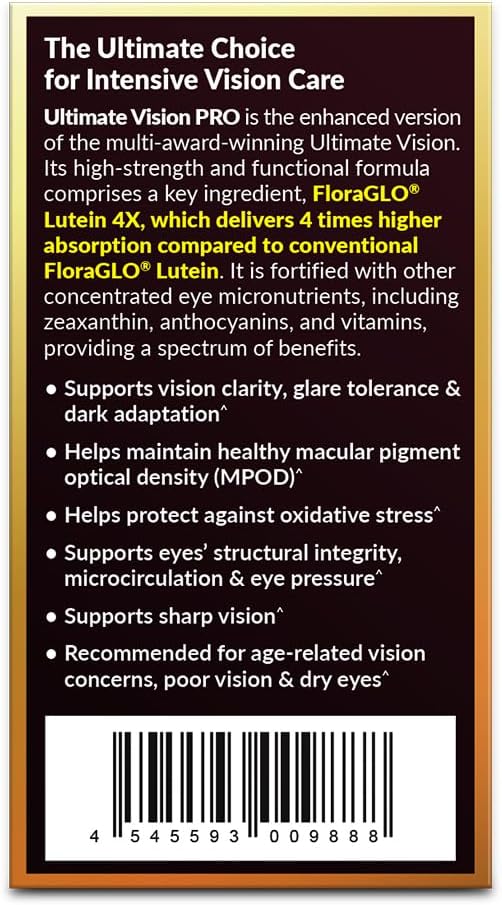 AFC Japan Ultimate Vision PRO - Eye Formula with FloraGLO Lutein 4X, Zeaxanthin, Bilberry Extract & Astaxanthin for Age-Related Eye Issues, 90 Capsules