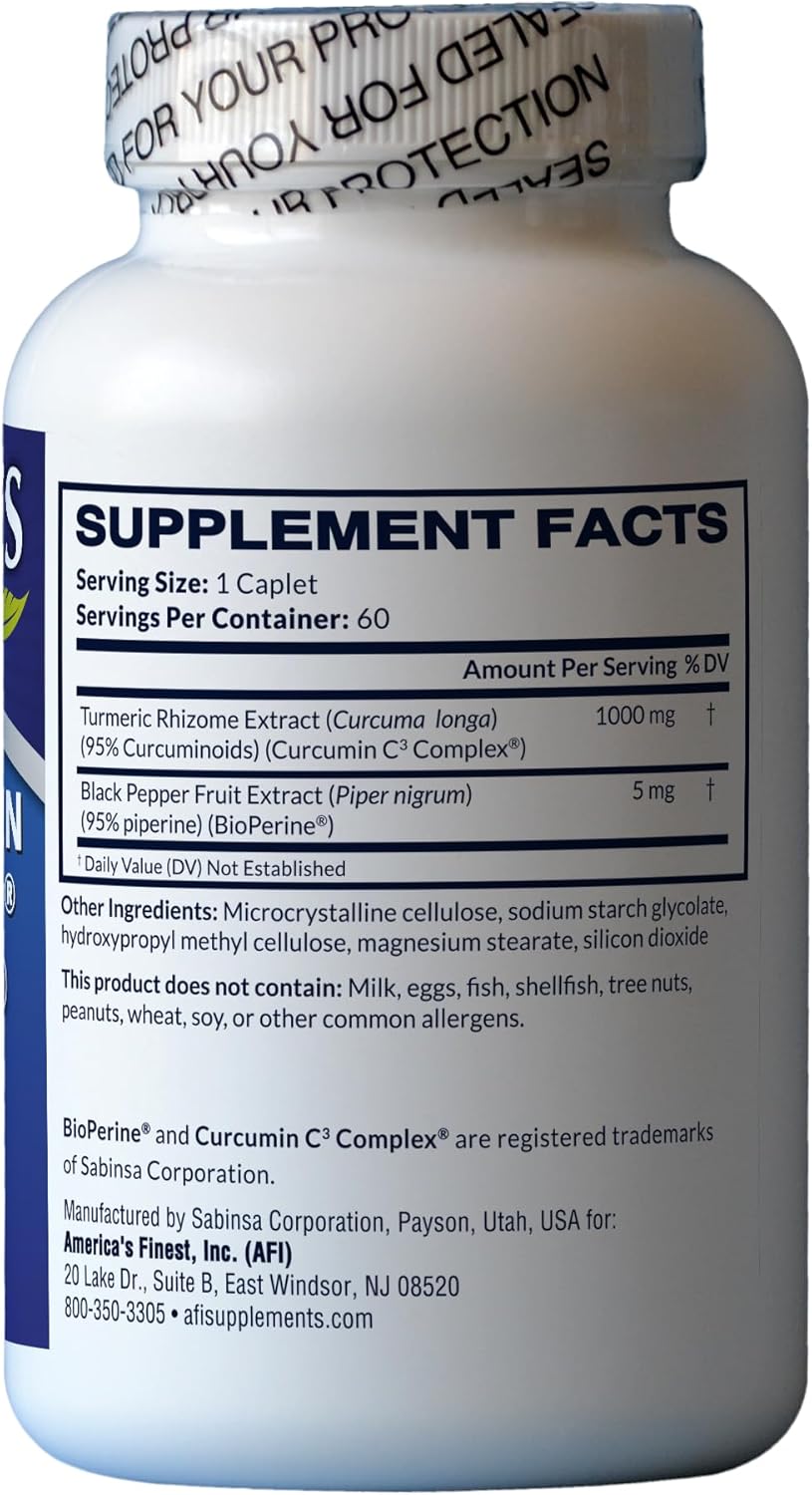 AFI Super Curcumin C3 Complex 1000mg with Turmeric 95% and Black Pepper Extract for Joint Health - Vegetarian, Gluten-Free, Non-GMO Formula by AFI AMERICA's FINEST INC