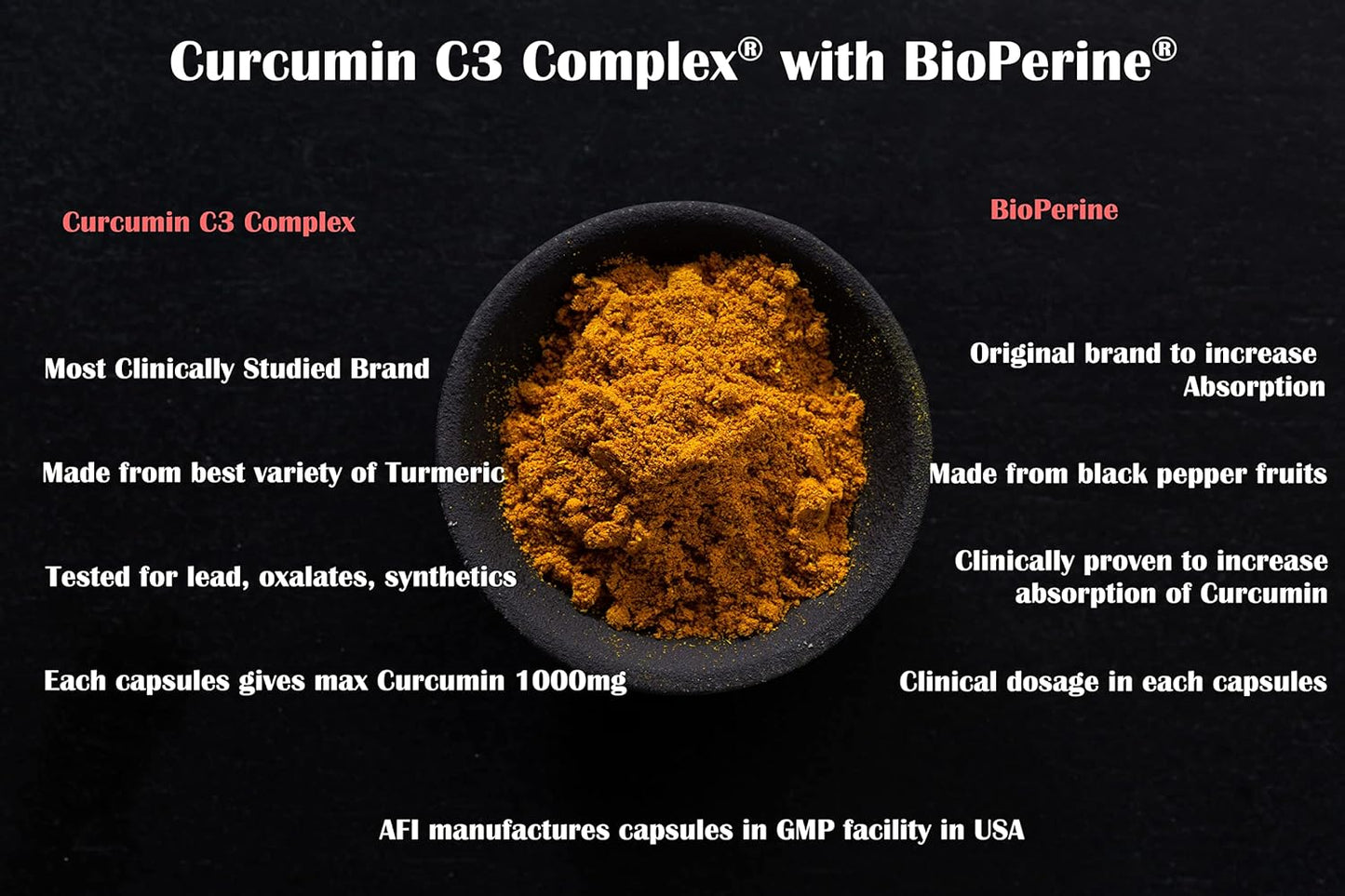 AFI Super Curcumin C3 Complex 1000mg with Turmeric 95% and Black Pepper Extract for Joint Health - Vegetarian, Gluten-Free, Non-GMO Formula by AFI AMERICA's FINEST INC