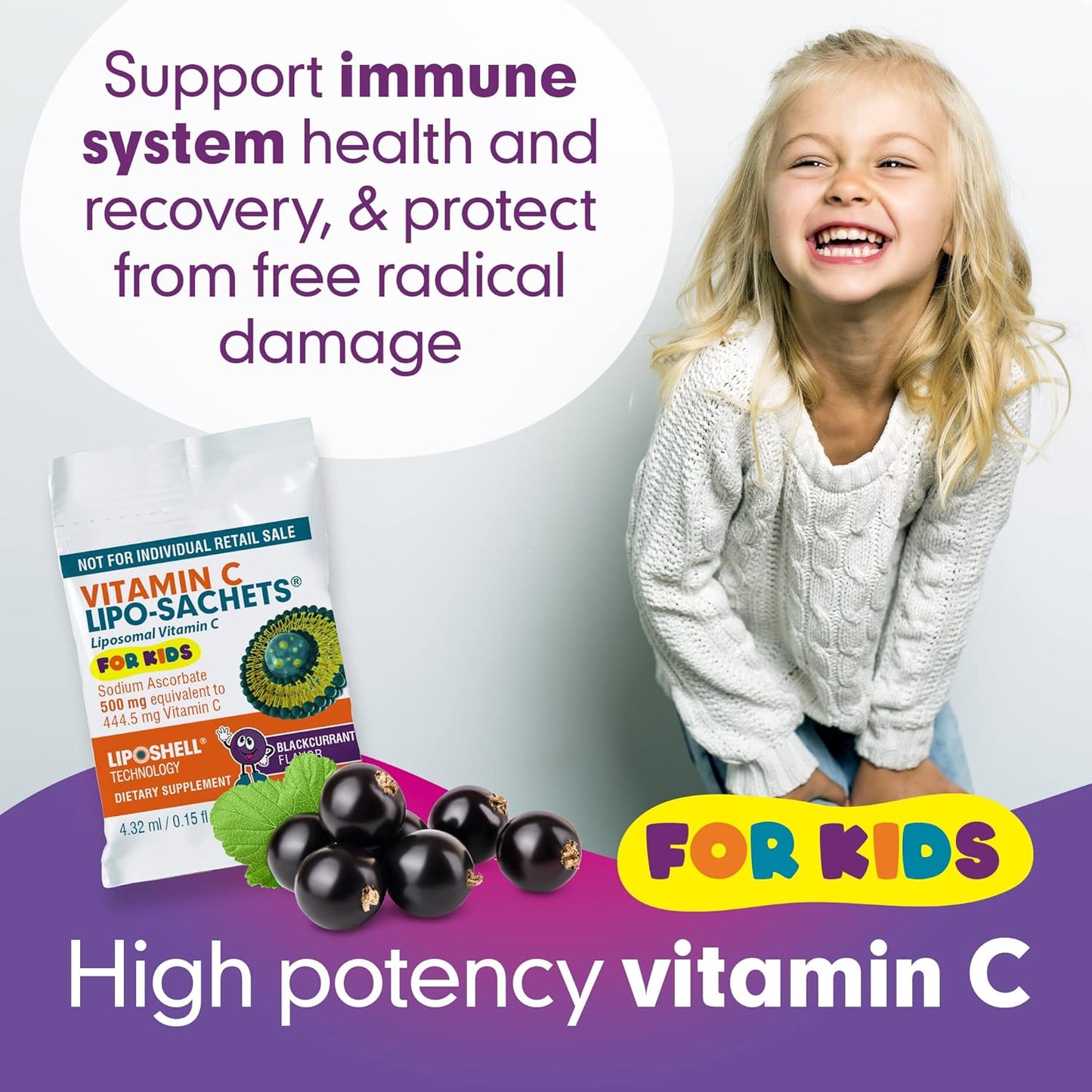 AFT Pharmaceuticals Kids Liposomal Vitamin C Gel Sachets - Blackcurrant Flavor, Immune Support Supplement for Children, 30 Pack