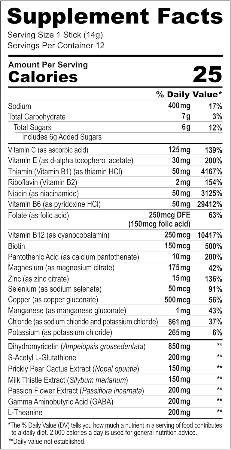After-Alcohol Recovery Drink Mix with Hydration, Liver Support, Sleep Aid, Vitamins & Minerals - 12 Single-Serving Sticks - Tropical Wave Flavor