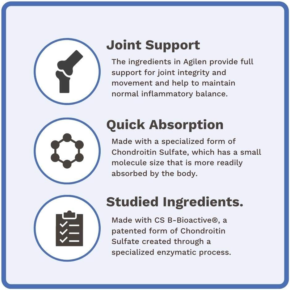 Agilen Joint Support Supplement with Glucosamine, Chondroitin, and Hyaluronic Acid - 90 Capsules