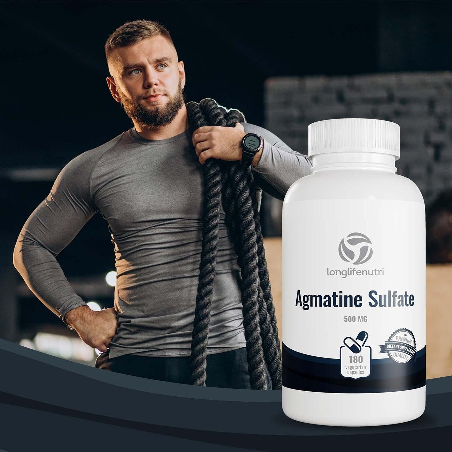 Agmatine Sulfate 500mg Capsules - 180 Count | Pre-Workout Nitric Oxide Supplement for Muscle Recovery, Strength, and Focus Boost