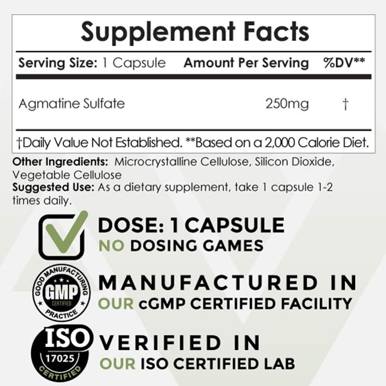 Agmatine Sulfate Capsules 250mg - 240 Count Energy Supplement - Amino Acid Derivative - Boosts Physical Strength, Workout Recovery - Nitric Oxide Booster by Nootropics Depot