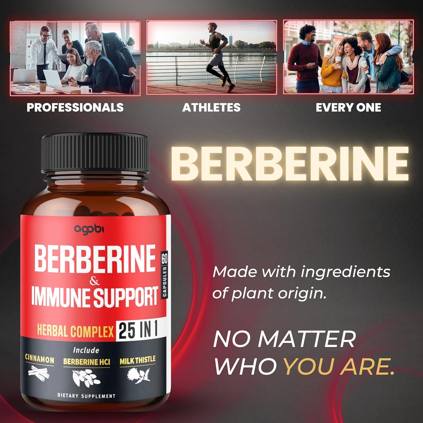 agobi Premium Berberine Supplement with Immune, Cardiovascular, and Digestive Support - 60 Capsules