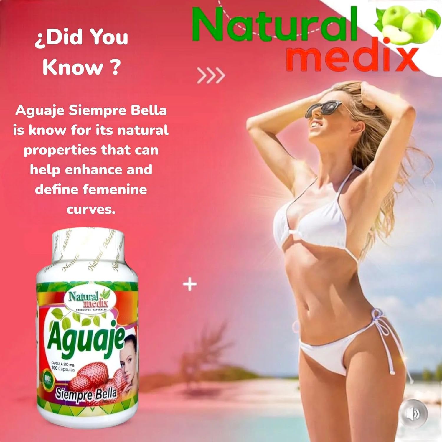 Aguaje Siempre Bella - Natural Peruvian Beauty Supplement for Skin, Hair, and Hormonal Support - 100 Capsules