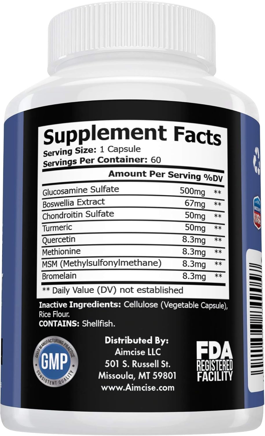 Aimcise Performance ProJoint Supplement with Glucosamine and Turmeric - Powerful Muscle and Joint Recovery Support - 60 Day Supply