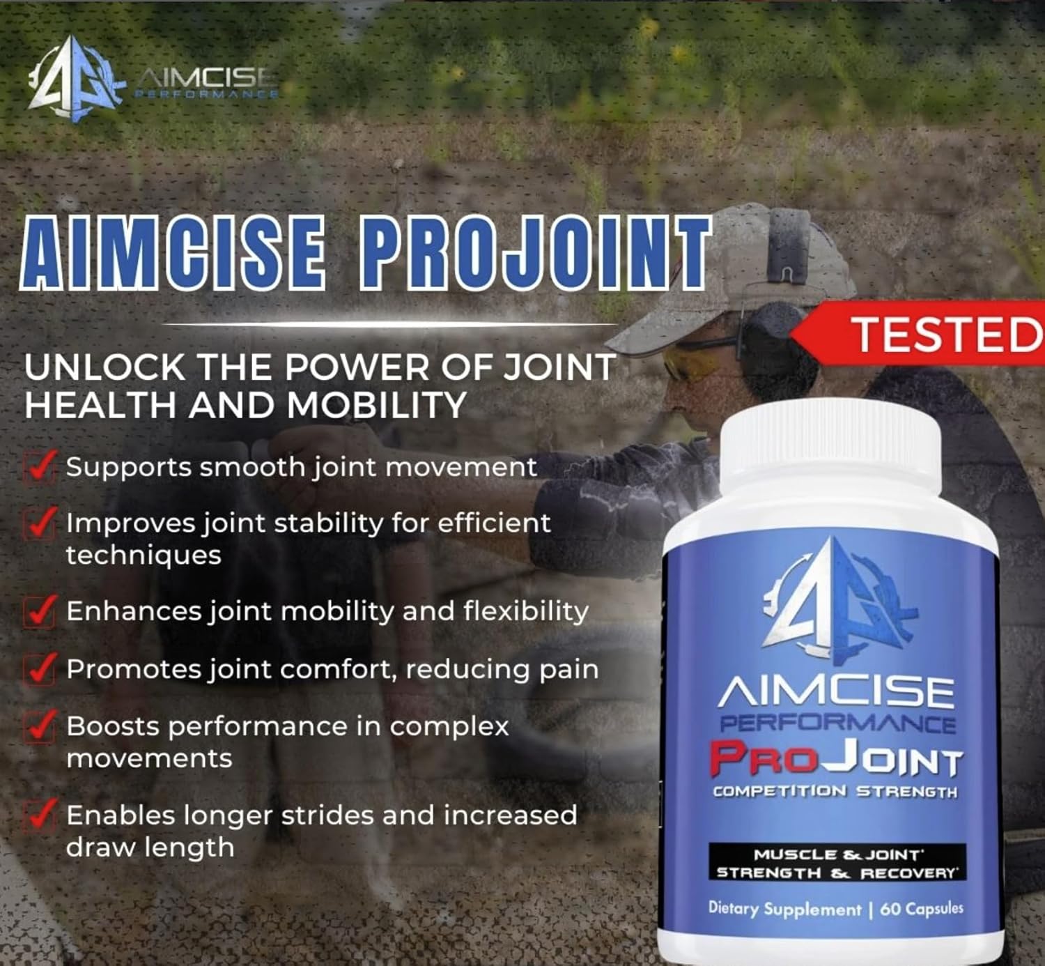 Aimcise Performance ProJoint Supplement with Glucosamine and Turmeric - Powerful Muscle and Joint Recovery Support - 60 Day Supply