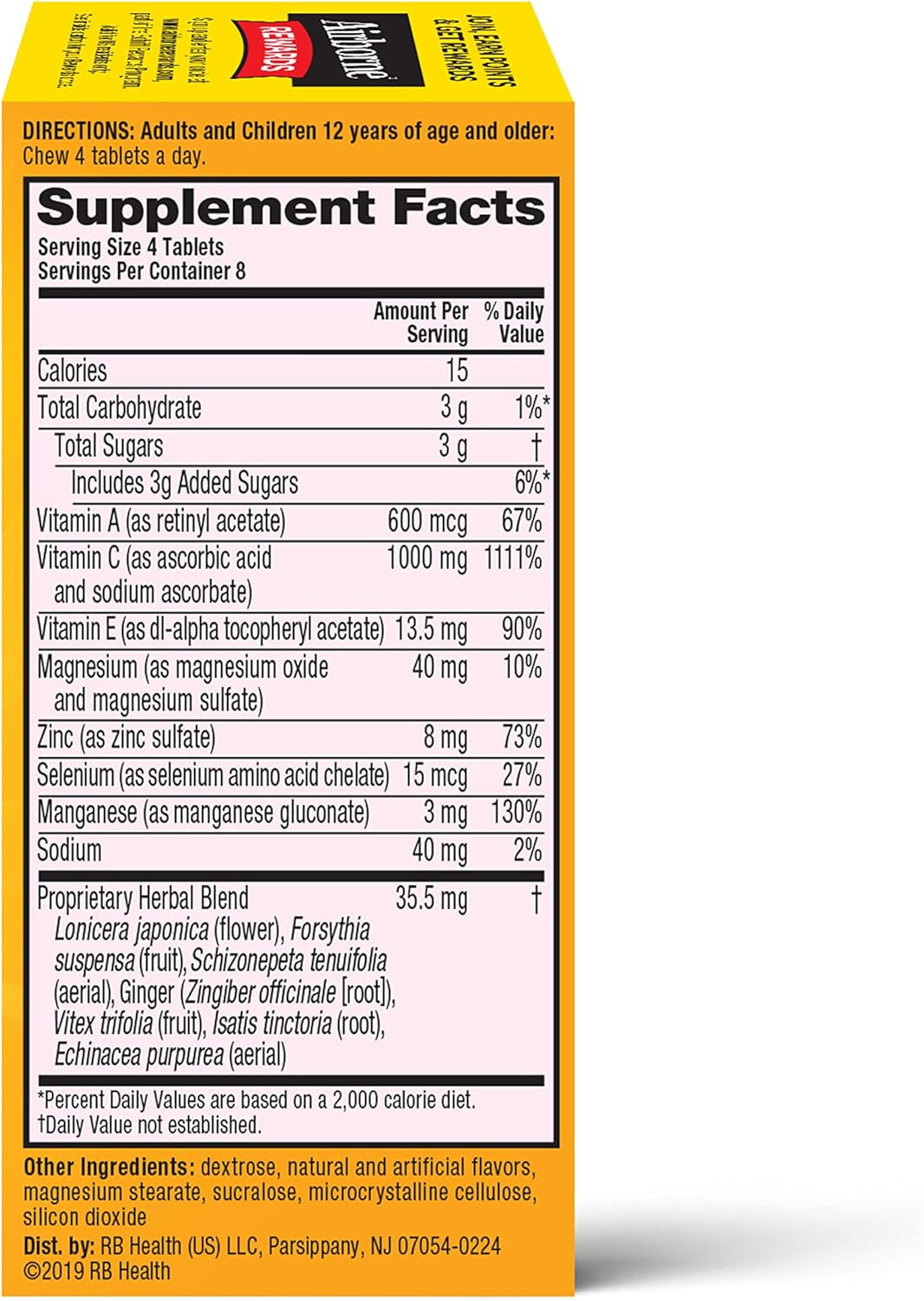 Airborne 1000mg Vitamin C & Zinc Chewable Tablets - Immune Support Supplement with Antioxidants - 32 Citrus Flavor Tablets