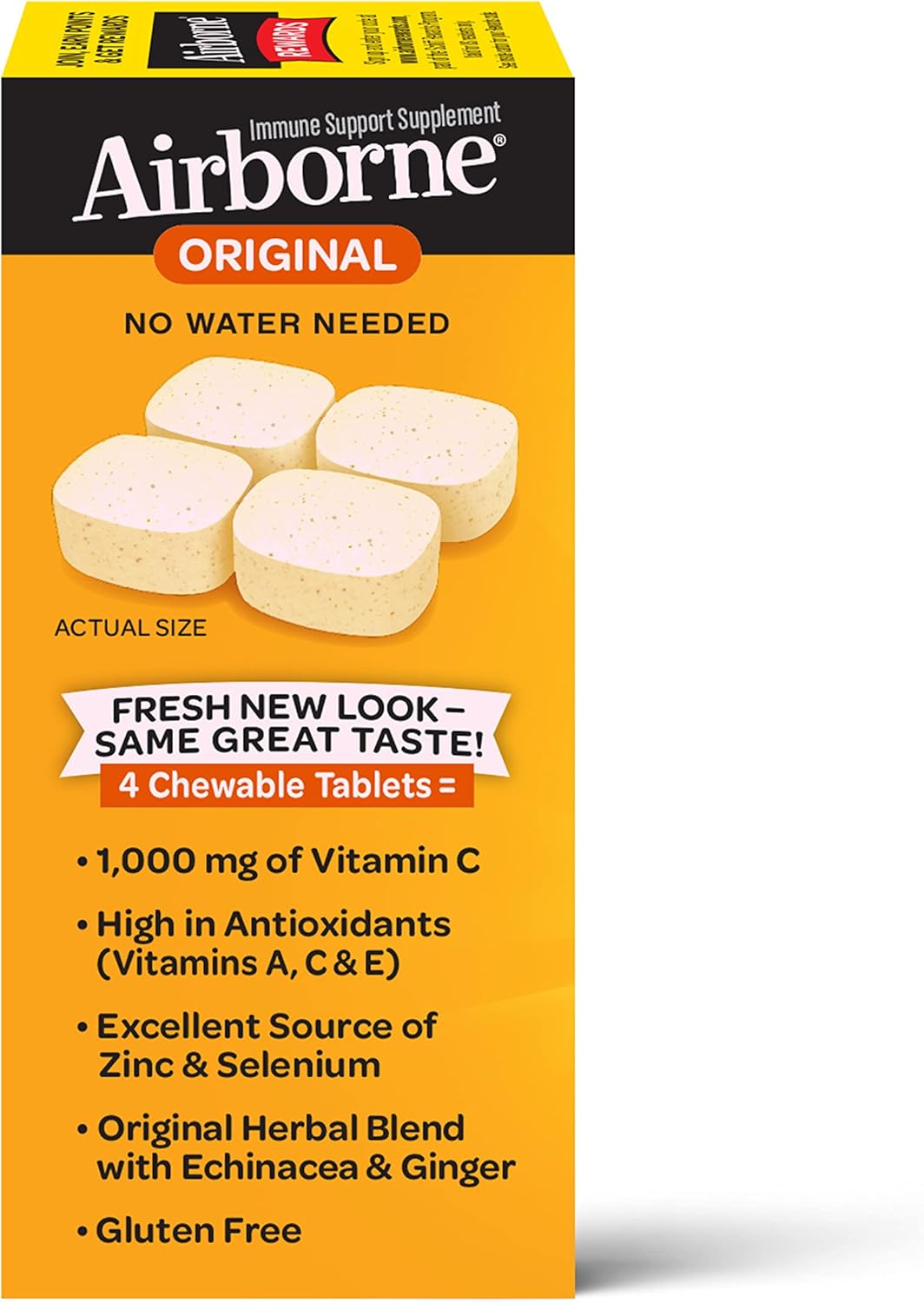 Airborne 1000mg Vitamin C & Zinc Chewable Tablets - Immune Support Supplement with Antioxidants - 32 Citrus Flavor Tablets