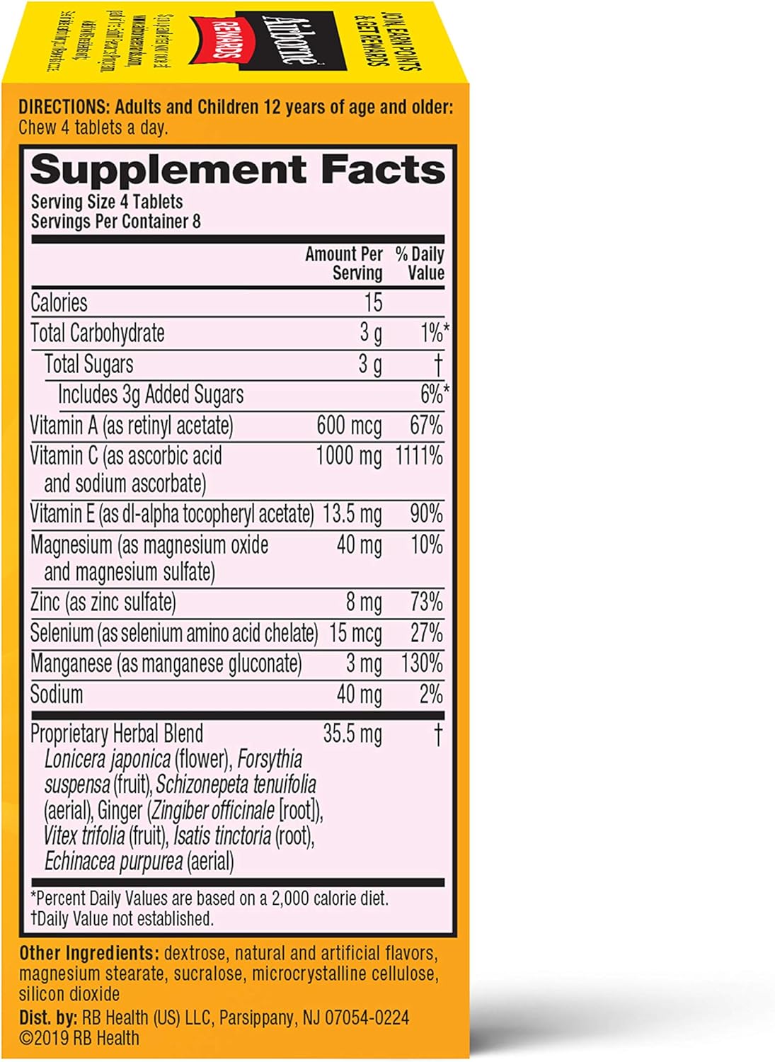 Airborne 1000mg Vitamin C & Zinc Chewable Tablets - Immune Support Supplement with Antioxidants - 32 Citrus Flavor Tablets
