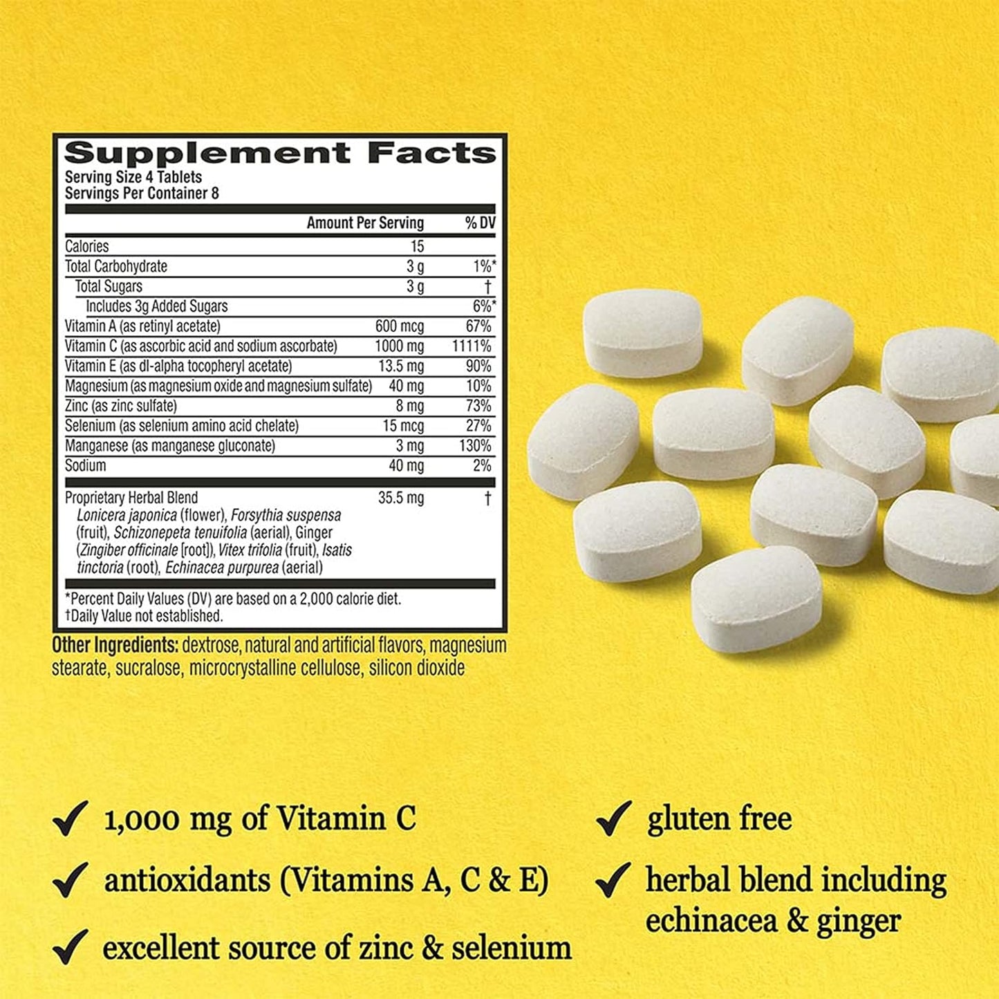 Airborne 1000mg Vitamin C & Zinc Chewable Tablets - Immune Support Supplement with Antioxidants - 32 Citrus Flavor Tablets