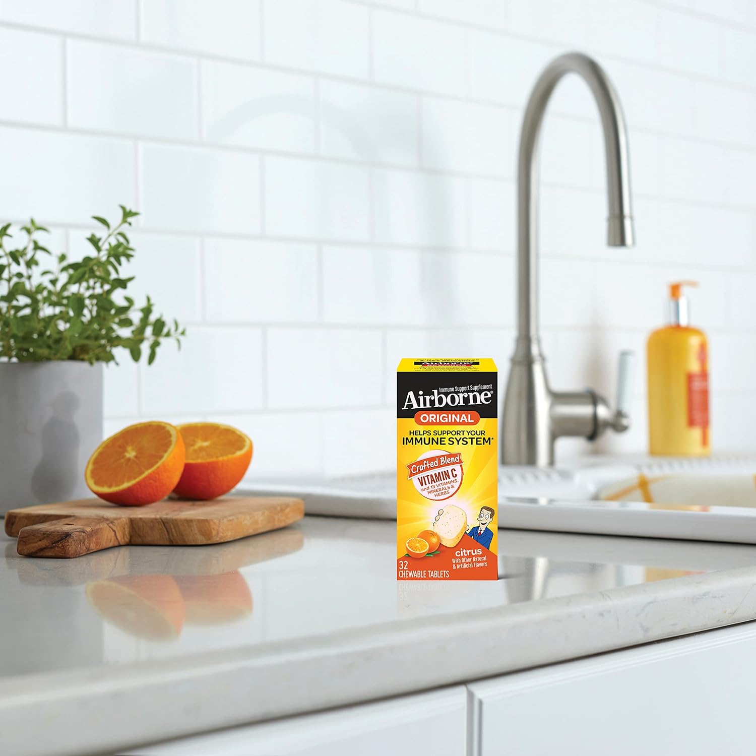 Airborne 1000mg Vitamin C & Zinc Chewable Tablets - Immune Support Supplement with Antioxidants - 32 Citrus Flavor Tablets