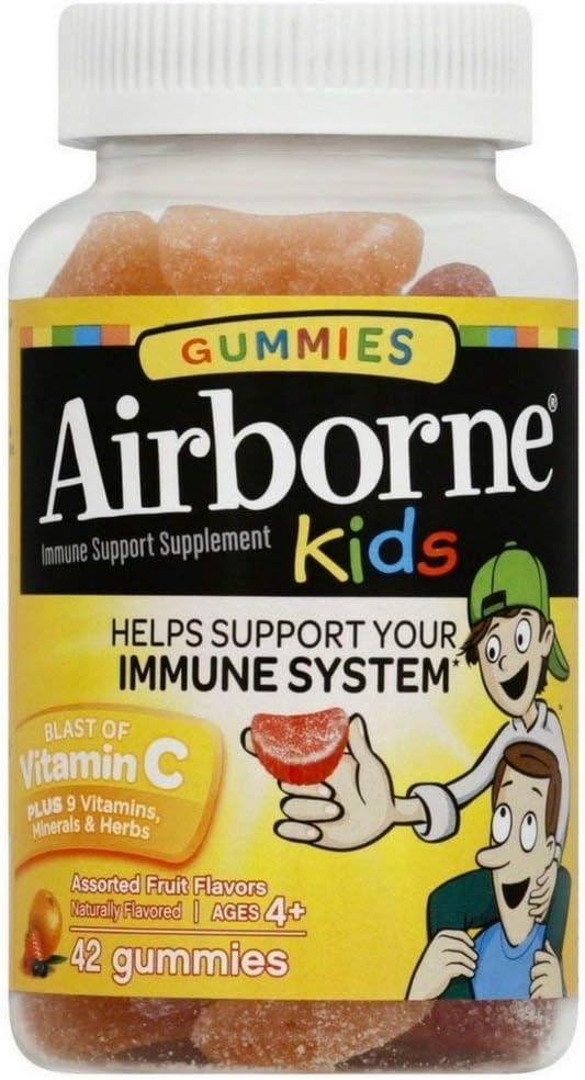 Airborne Kids Gummies Vitamin C Immune Support Supplement - 42 ct, Assorted Fruit Flavors - Pack of 4