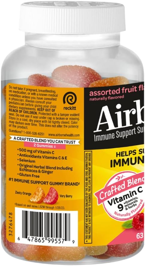 Airborne Kids Immune Support Gummies with Vitamin C & Zinc - 252 Gummies, Assorted Fruit Flavor Pack