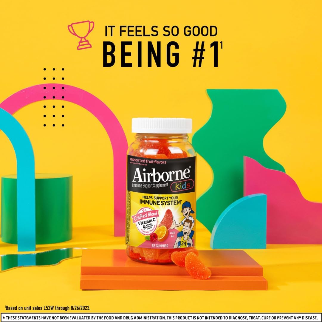 Airborne Kids Immune Support Gummies with Vitamin C & Zinc - 252 Gummies, Assorted Fruit Flavor Pack