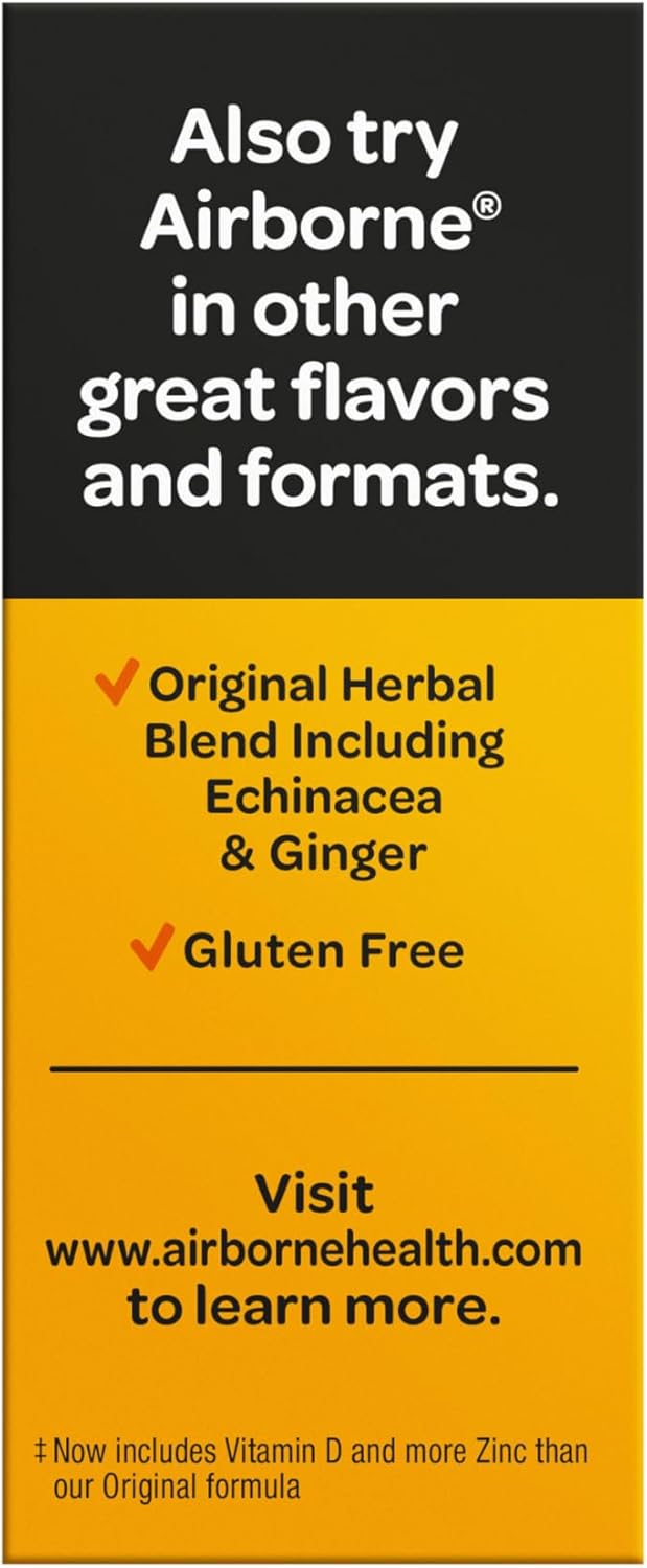 Airborne Sugar-Free Vitamin C with Zinc Tablets - Immune Support with Antioxidants - 30 Effervescent Fizzy Drink Tablets, Orange Flavor