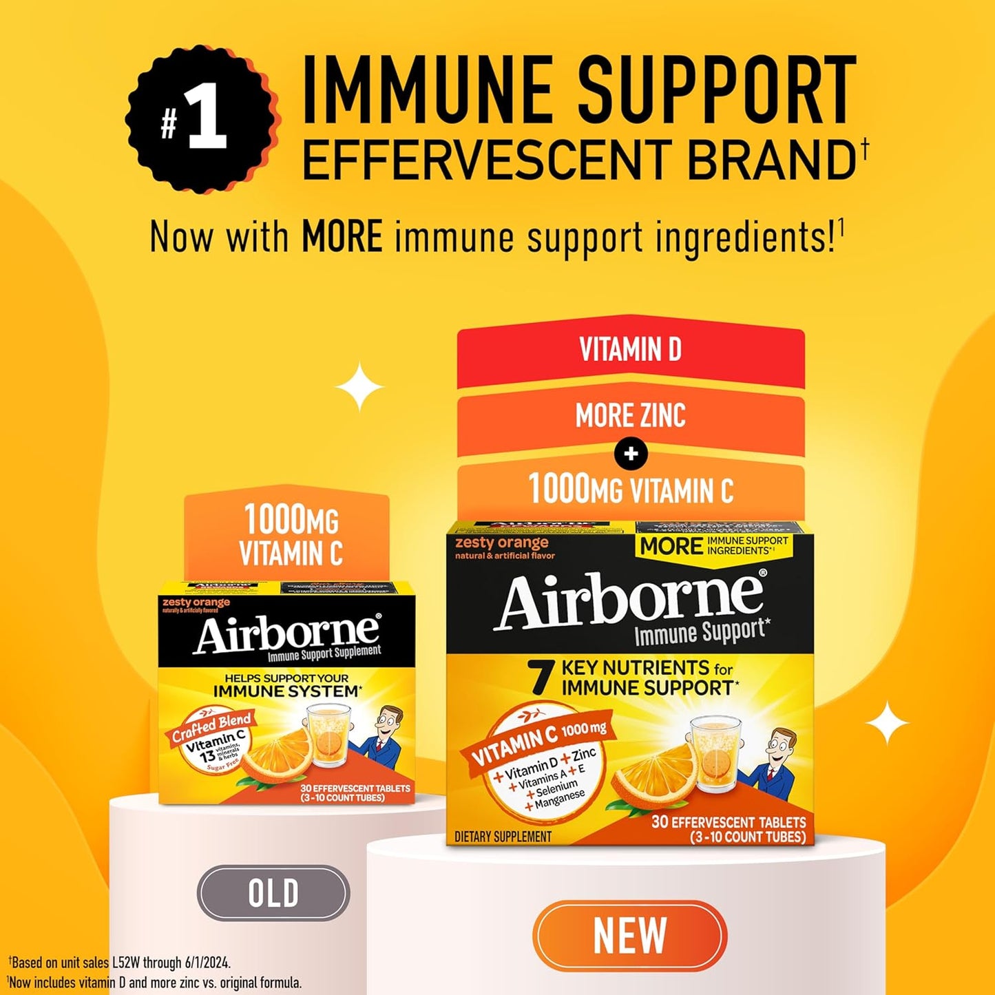 Airborne Sugar-Free Vitamin C with Zinc Tablets - Immune Support with Antioxidants - 30 Effervescent Fizzy Drink Tablets, Orange Flavor