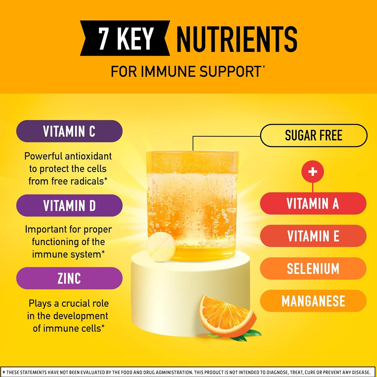 Airborne Sugar-Free Vitamin C with Zinc Tablets - Immune Support with Antioxidants - 30 Effervescent Fizzy Drink Tablets, Orange Flavor