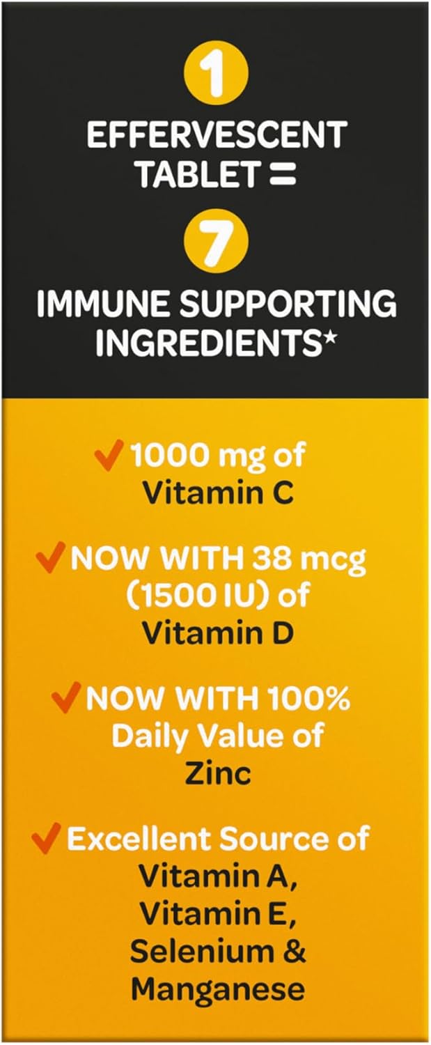 Airborne Sugar-Free Vitamin C with Zinc Tablets - Immune Support with Antioxidants - 30 Effervescent Fizzy Drink Tablets, Orange Flavor
