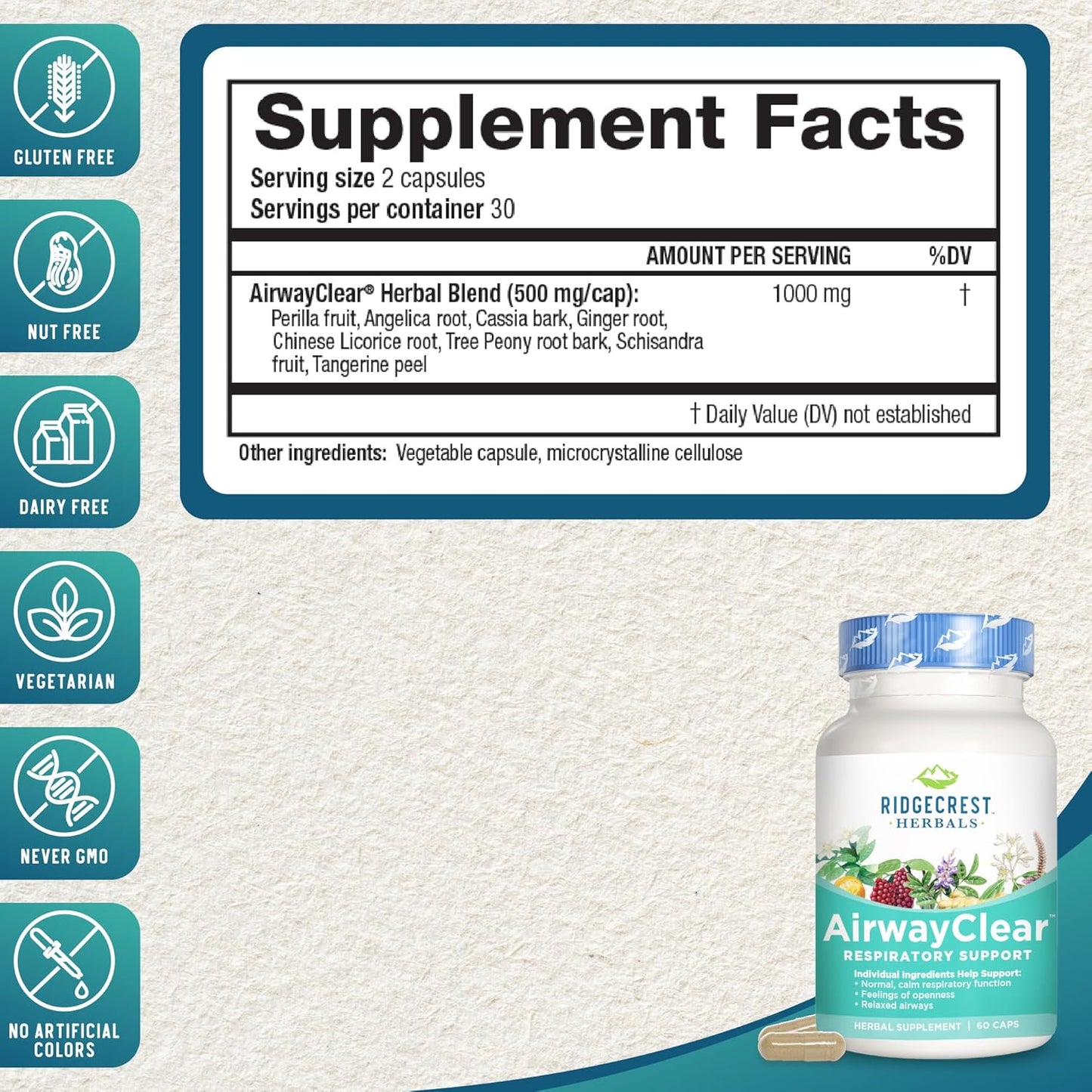 AirwayClear Lung Health Supplement with Schisandra Fruit, Cassia Bark, and Ginger Root - Sinus and Mucus Support - 60 Vegan Capsules