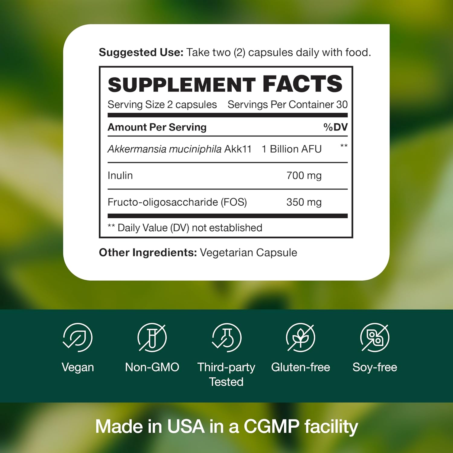 Akkermansia Muciniphila Probiotic Capsules - Boost GLP-1 Production - 1 Billion AFU - Pre + Probiotic Supplement - 60 Count