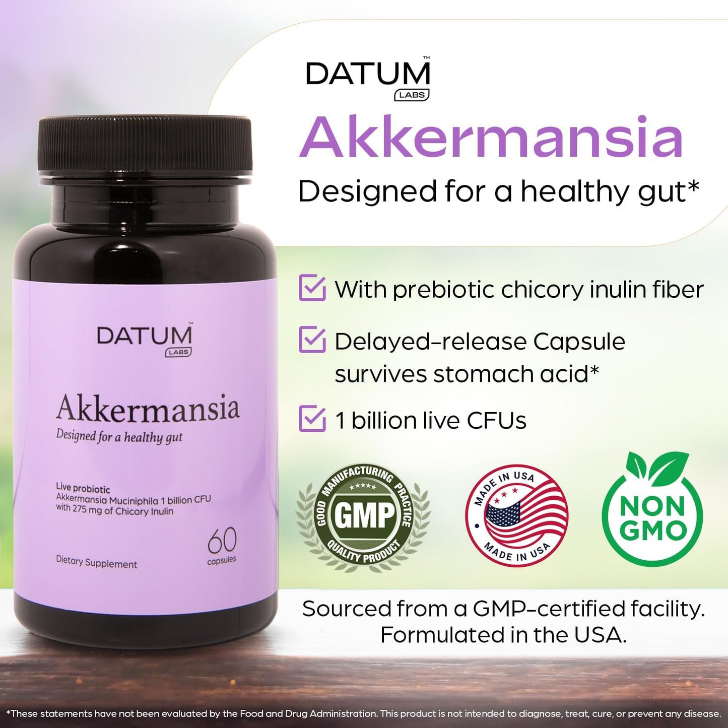 Akkermansia Muciniphila Probiotic + Prebiotic Supplement - Boosts GLP-1, Delayed Release, Third-Party Tested - 1Bn CFU (60 Capsules)