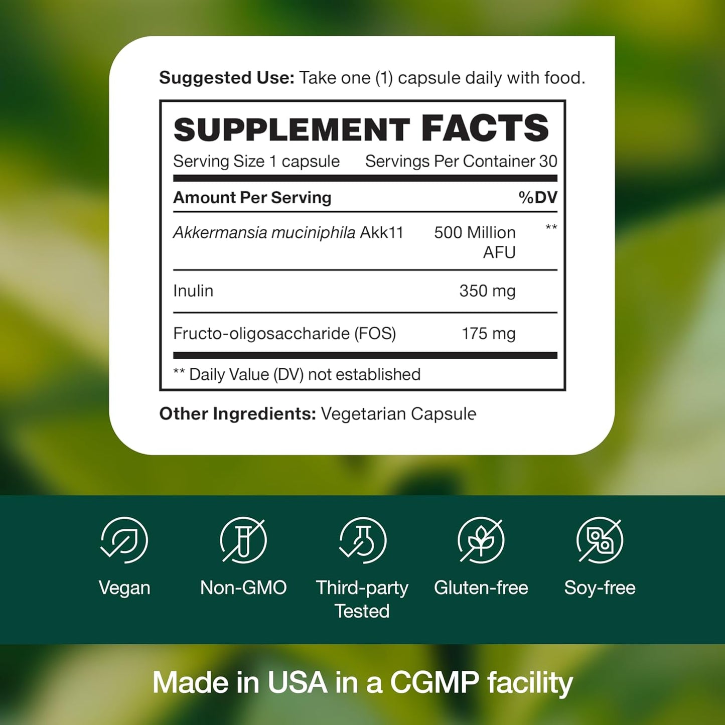 Akkermansia Muciniphila Probiotic Supplement for GLP-1 Production - 500M AFU, 30 Capsules