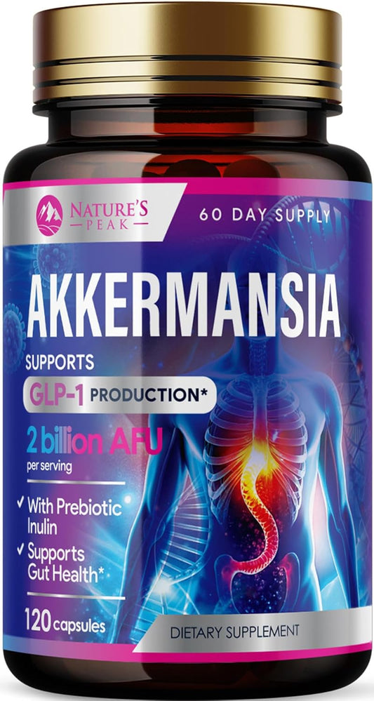 Akkermansia Muciniphila Probiotic with Prebiotic Fiber for Digestive & Immune Health - 120 Capsules