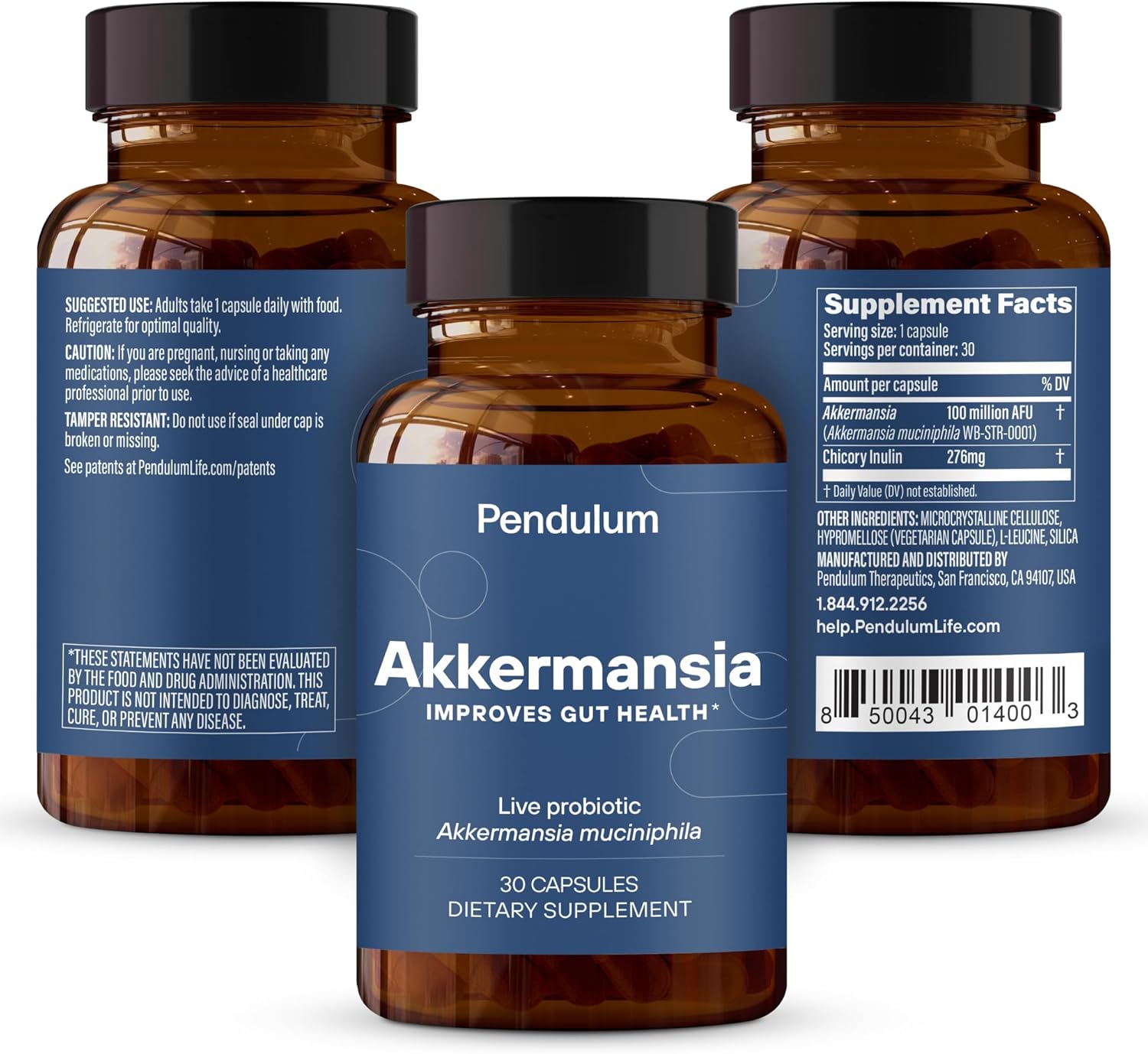 Akkermansia Probiotic Capsules with Prebiotic Fiber - Boosts GLP-1, Delayed Release, Third-Party Tested, 100M AFU Live Strain - Gut Health for Men & Women - 30 Capsules