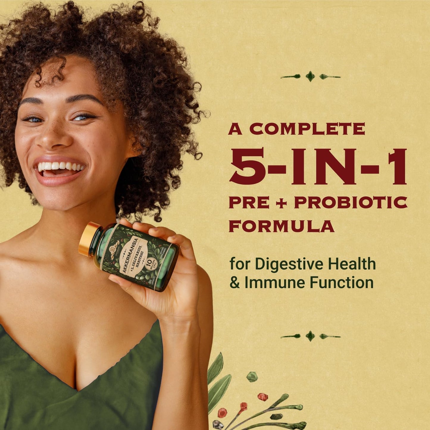 Akkermansia Probiotic Fiber Supplement - 10 Billion CFU GLP-1 Booster for Gut Health & Weight Management with Lactobacillus Salivarius, Betaine HCL, Haritaki, Inulin, and Tributyrin