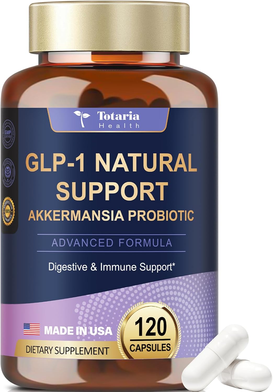 Akkermansia Probiotic GLP-1 Supplement with Apple Cider Vinegar, Berberine HCI, Green Tea Extract, Ceylon Cinnamon - 13 in 1 Natural Support - 120 Count