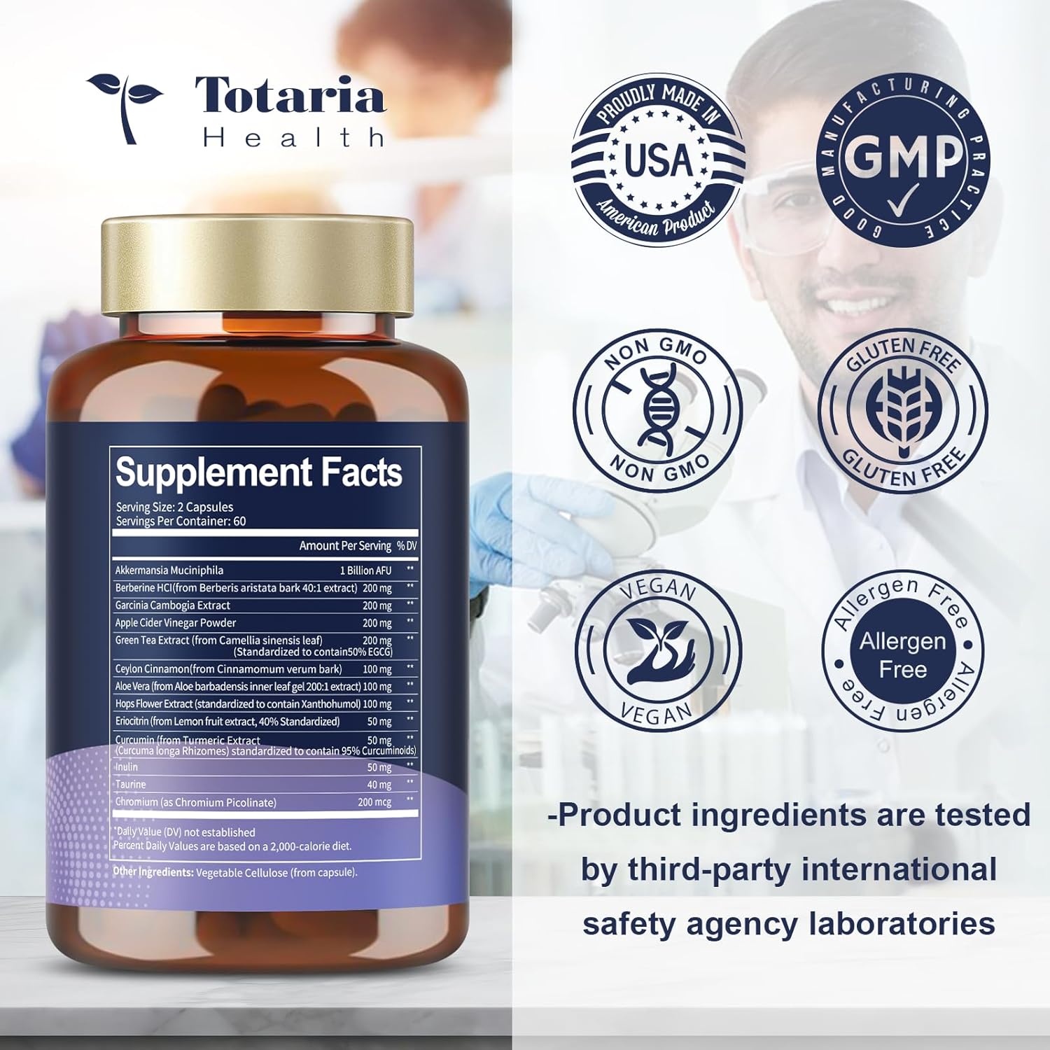 Akkermansia Probiotic GLP-1 Supplement with Apple Cider Vinegar, Berberine HCI, Green Tea Extract, Ceylon Cinnamon - 13 in 1 Natural Support - 120 Count