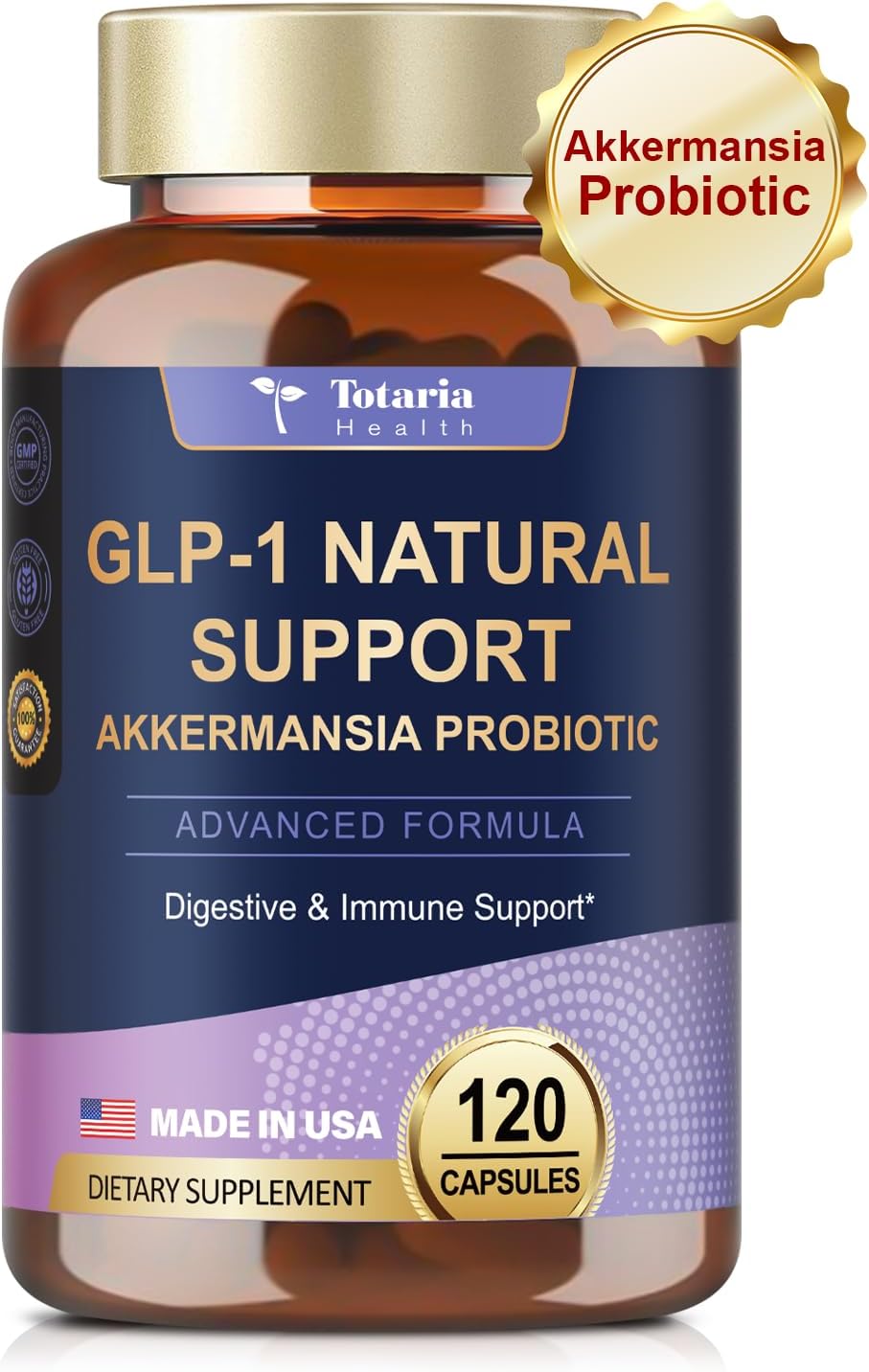 Akkermansia Probiotic GLP-1 Supplement with Apple Cider Vinegar, Berberine HCI, Green Tea Extract, Ceylon Cinnamon - 13 in 1 Natural Support - 120 Count