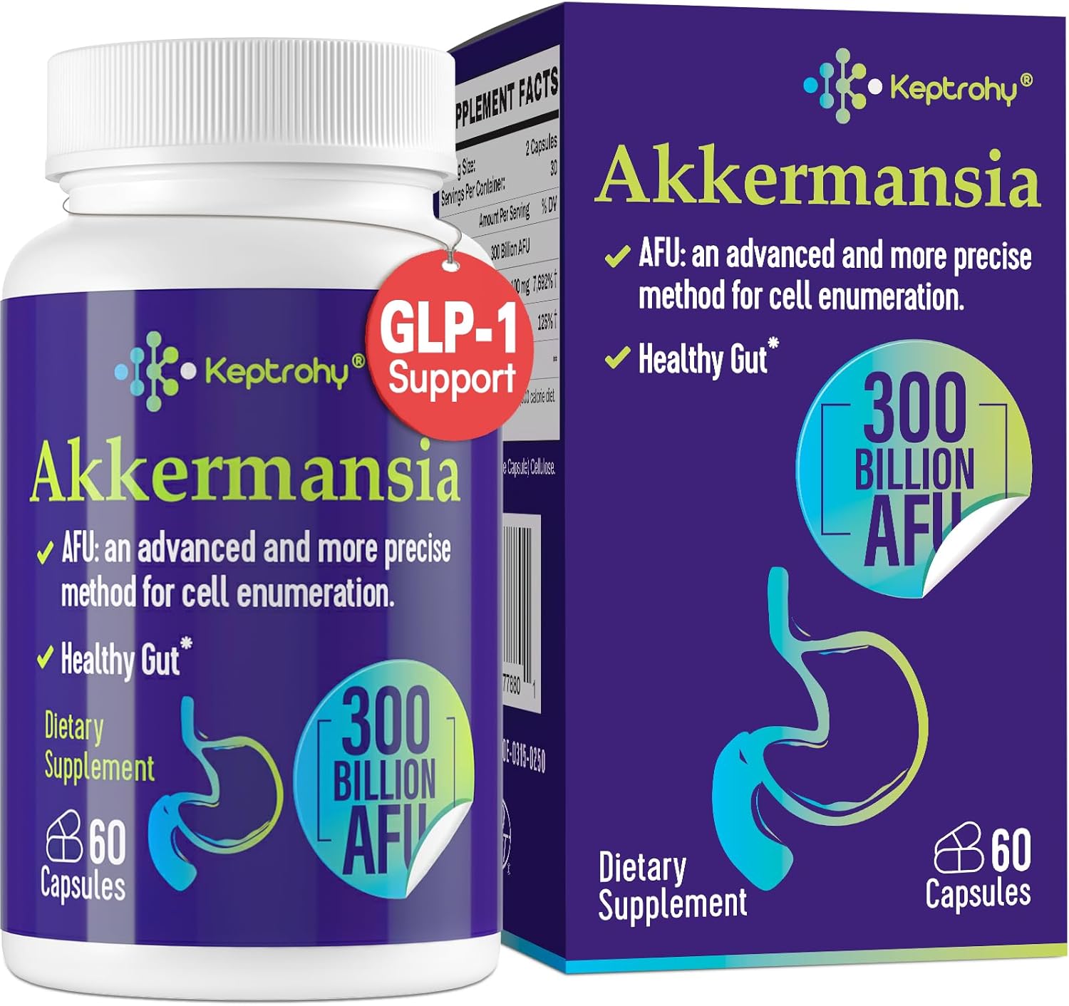 Akkermansia Probiotic Supplement for Digestive & Immune Health - 300 Billion AFU GLP-1 Production, Gut Lining Support - 60 Count