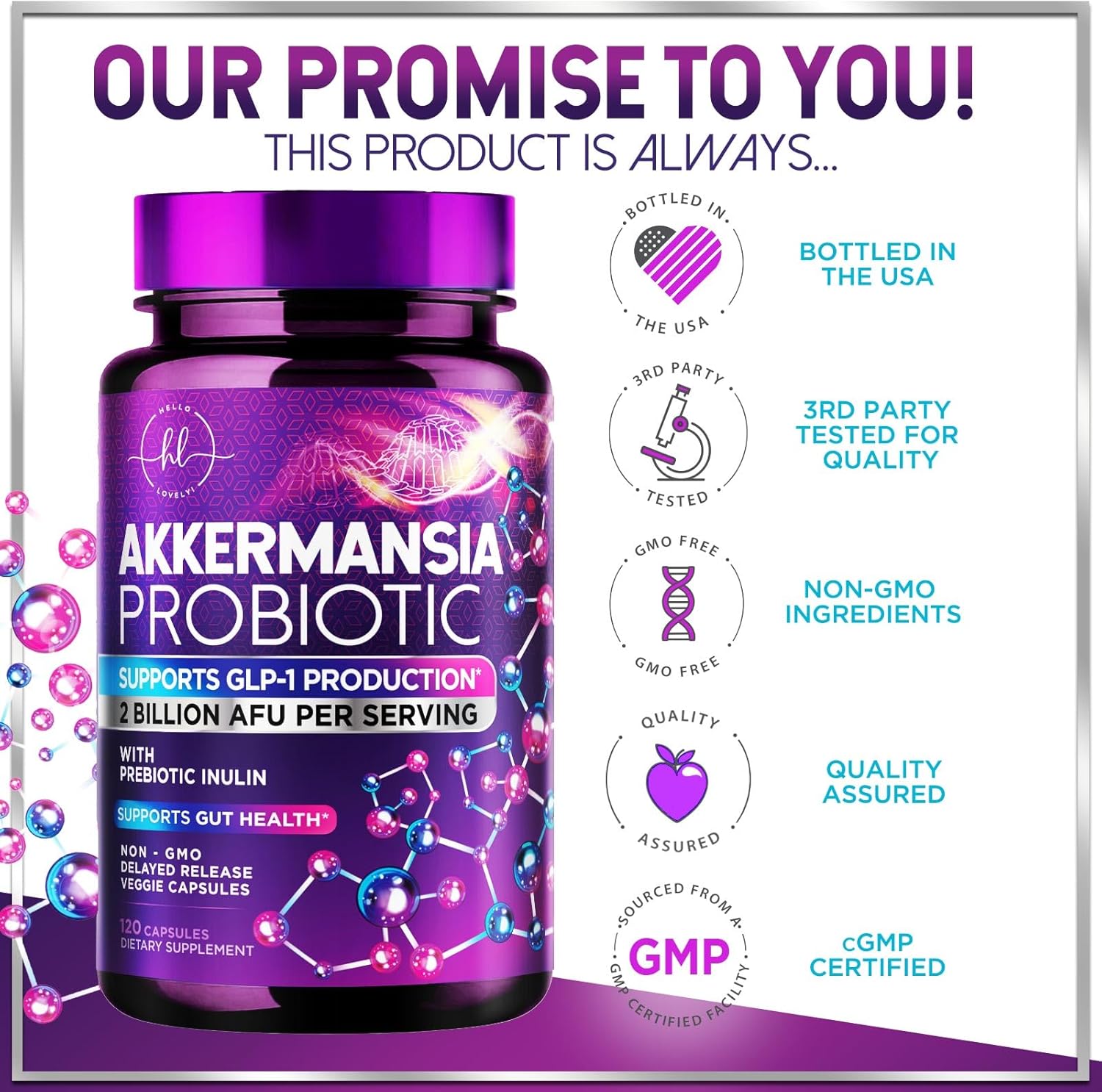 Akkermansia Probiotic Supplement with Inulin Fiber - 2 Billion AFU, GLP-1 & Digestive Health Support - 120 Capsules