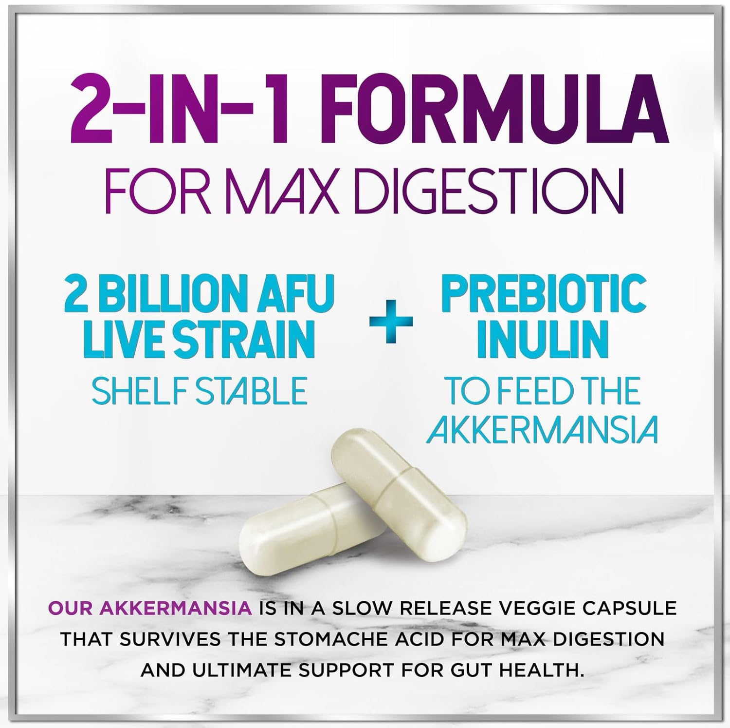 Akkermansia Probiotic Supplement with Inulin Fiber - 2 Billion AFU, GLP-1 & Digestive Health Support - 120 Capsules