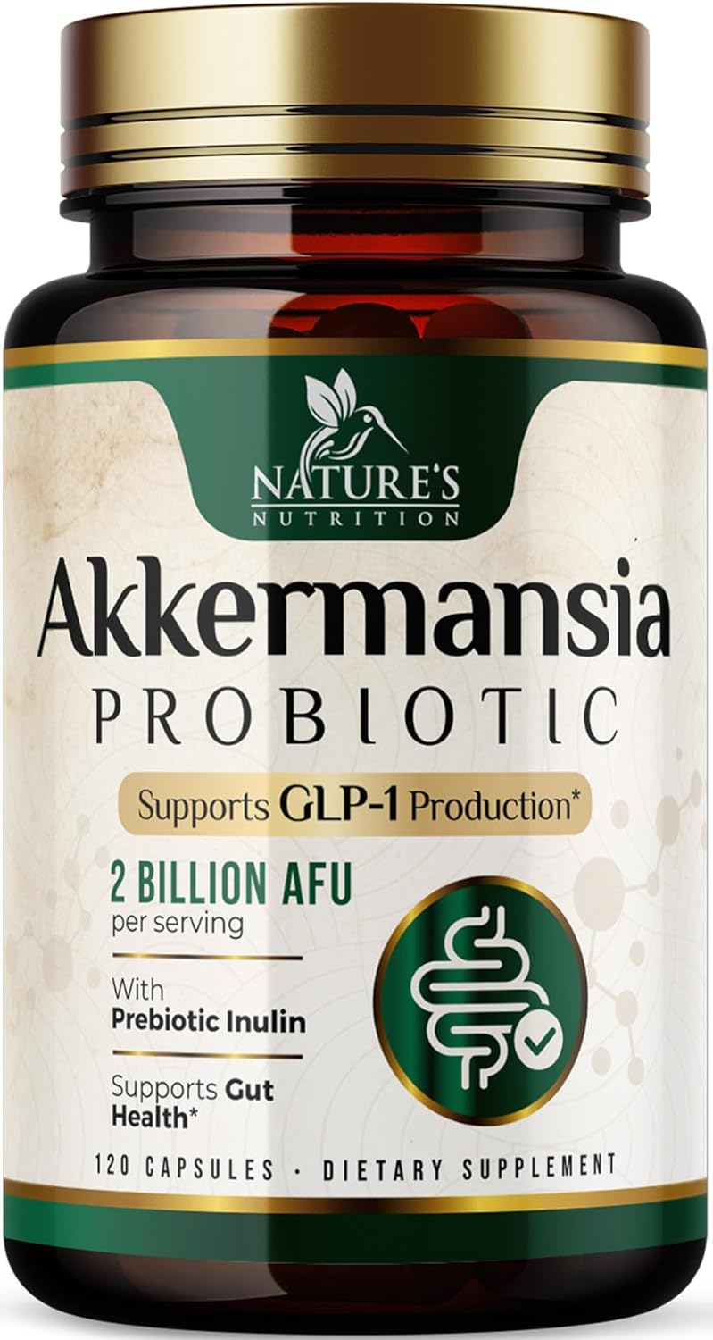 Akkermansia Probiotic Supplement with Prebiotic Fiber for Digestive Health - 120 Capsules
