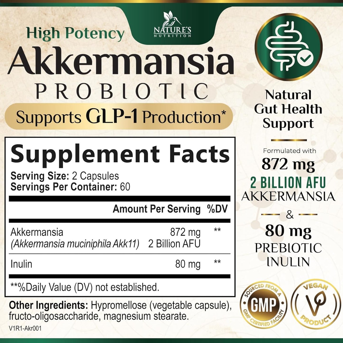 Akkermansia Probiotic Supplement with Prebiotic Fiber for Digestive Health - 120 Capsules