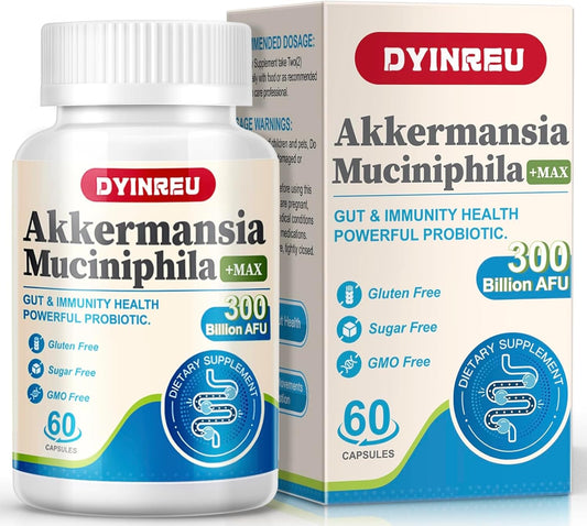 Akkermansia Probiotic with 300 Billion AFU for Digestive & Immune Health - 60 Capsules