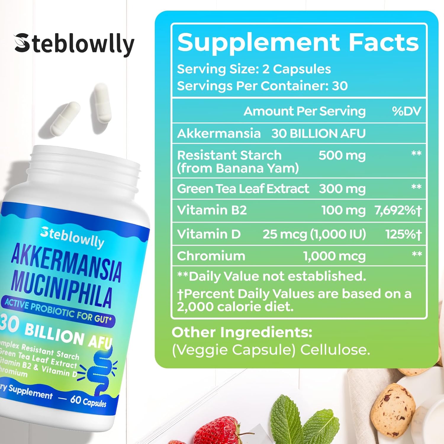 Akkermansia Probiotic with GLP-1 for Gut Health, Digestive and Metabolic Support - 60 Capsules