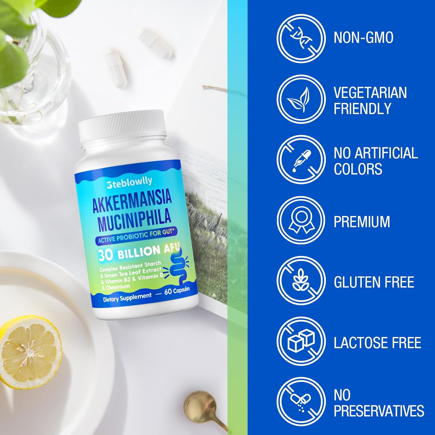 Akkermansia Probiotic with GLP-1 for Gut Health, Digestive and Metabolic Support - 60 Capsules