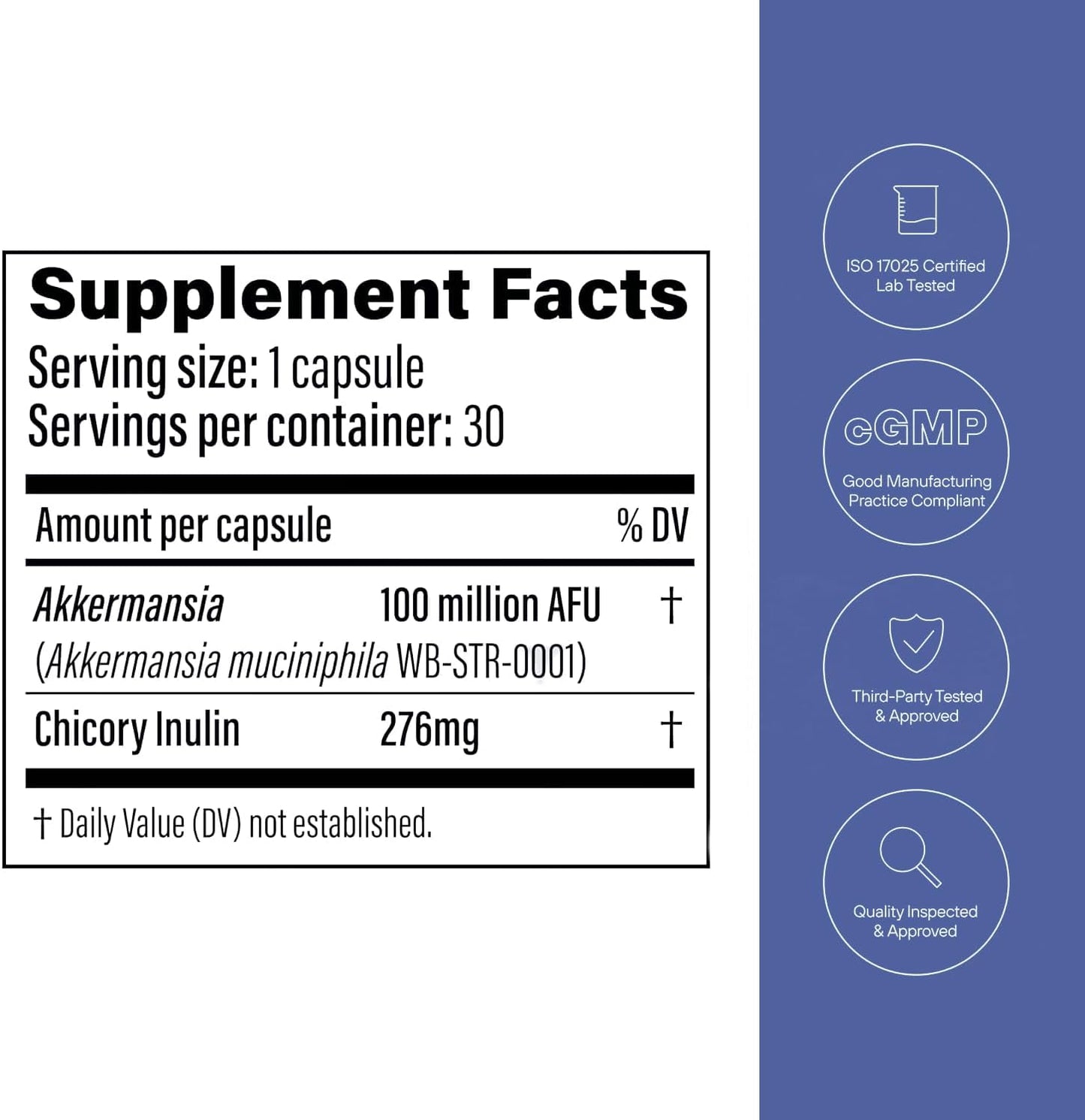 Akkermansia Probiotic with Prebiotic Fiber - Boosts GLP-1 Levels, Supports Gut Health & Weight Loss - 30 Capsules
