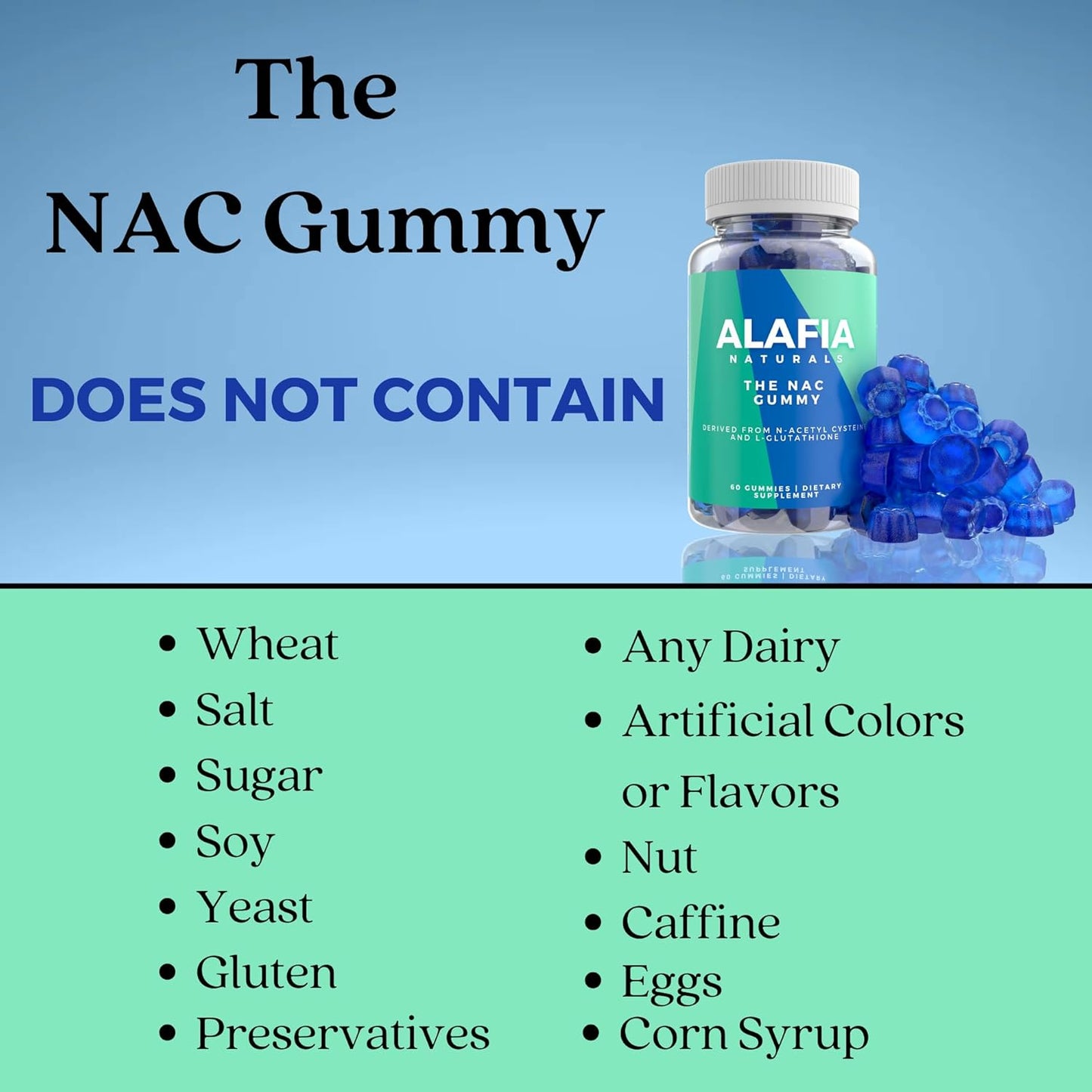 Alafia Naturals NAC Gummies - Sugar-Free Supplement for Respiratory, Liver, Kidney Health - Antioxidant Support - MCT-Oil Coated - Vegan - 60ct