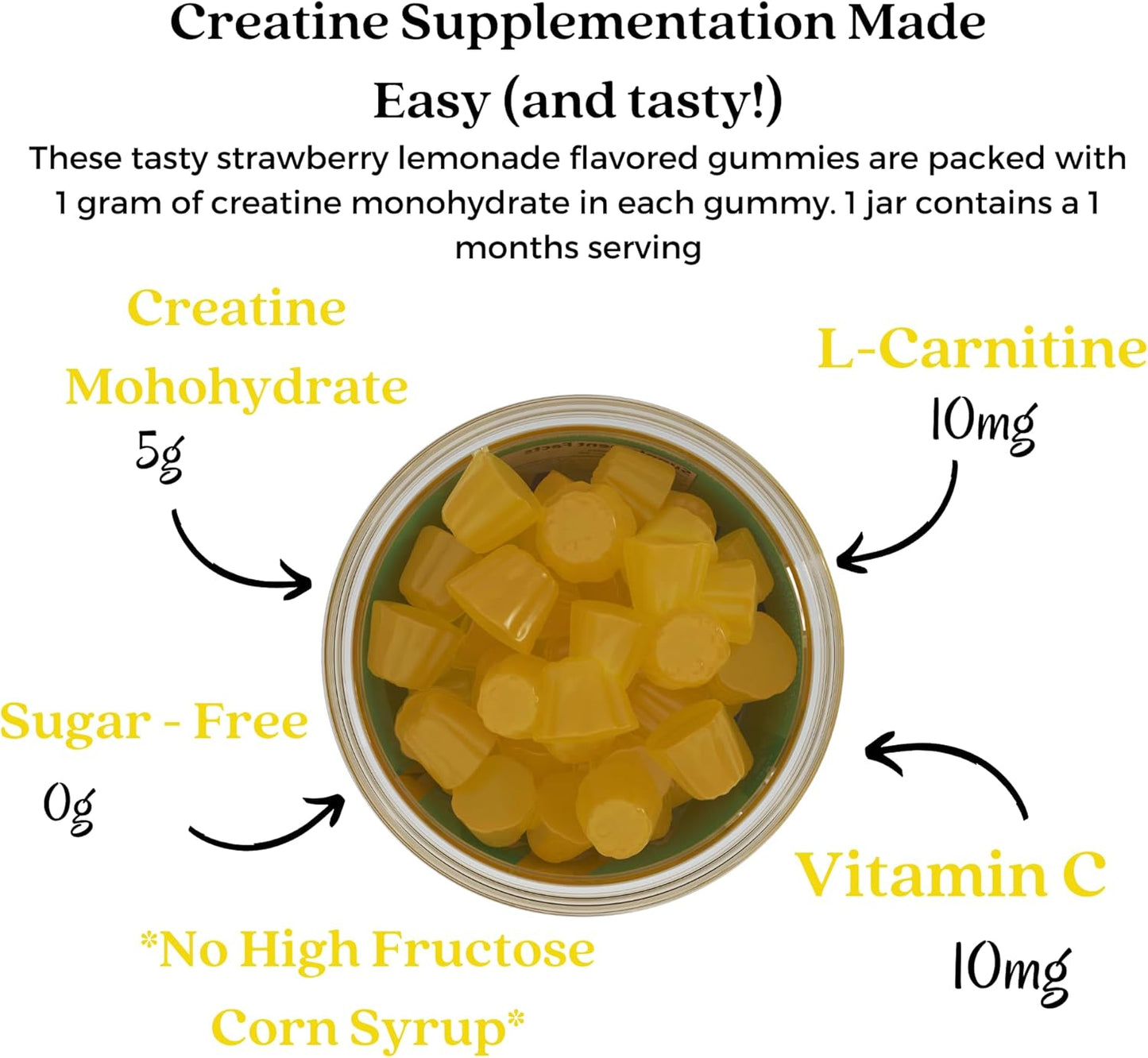 Alafia Naturals Sugar Free Creatine Gummies with L-Carnitine, 5g per Serving, 120 ct - Boost Strength, Muscle Growth, & Recovery for Men & Women