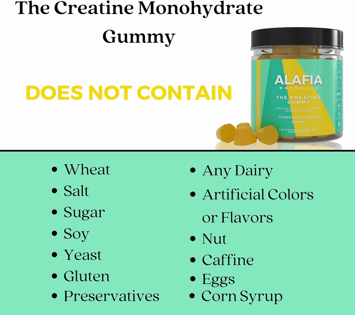 Alafia Naturals Sugar Free Creatine Gummies with L-Carnitine, 5g per Serving, 120 ct - Boost Strength, Muscle Growth, & Recovery for Men & Women