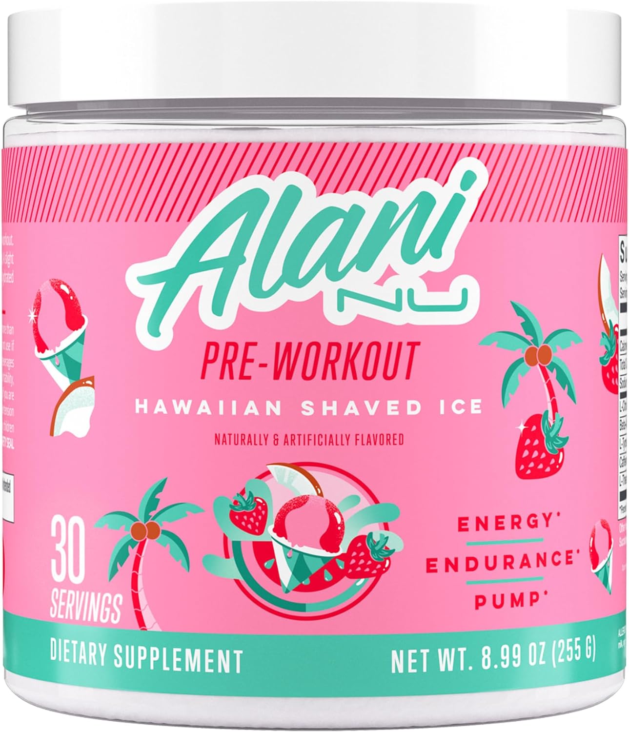 Alani Nu Hawaiian Shaved Ice Pre Workout Powder - Sugar Free Energy Boost Supplement with Caffeine, Amino Acids - 30 Servings