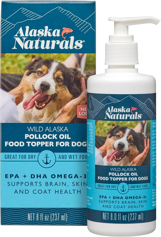 Alaska Naturals Wild Alaskan Fish Oil for Dogs - Omega 3 Dog Supplements - Supports Skin, Coat, Brain Health - Natural Liquid Topper - 8 oz. Pump