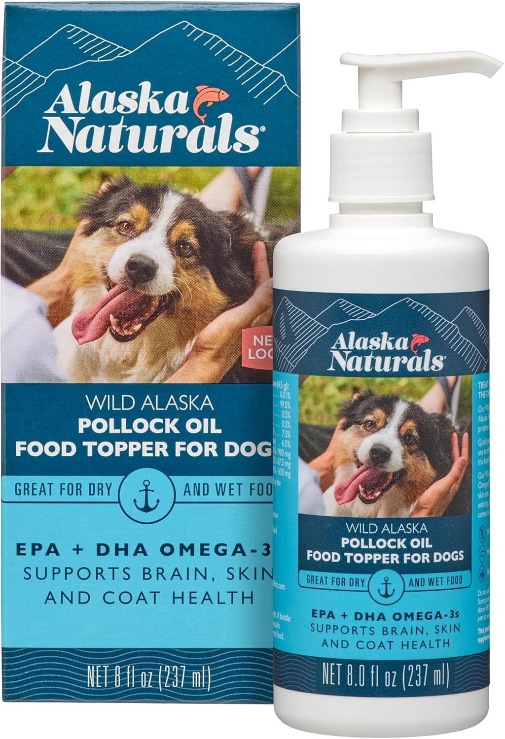 Alaska Naturals Wild Alaskan Fish Oil for Dogs - Omega 3 Dog Supplements - Supports Skin, Coat, Brain Health - Natural Liquid Topper - 8 oz. Pump