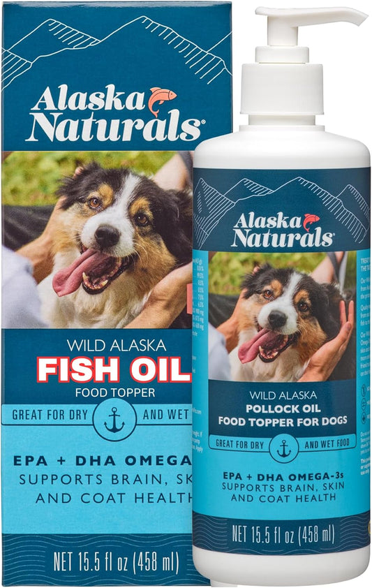 Alaska Naturals Wild Alaskan Fish Oil Supplement for Dogs Skin and Coat - EPA DHA Omega 3 Fatty Acids Liquid Topper 15.5 oz. Pump - Sustainable
